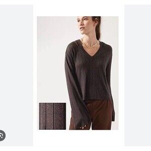 Athleta Brown Crop Long Bell Sleeve Harmony Hoodie Knit Top Size XXS